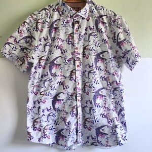 Spazio Uomo Men's Floral Patterned Button-Up Short Sleeve Shirt Size Large
